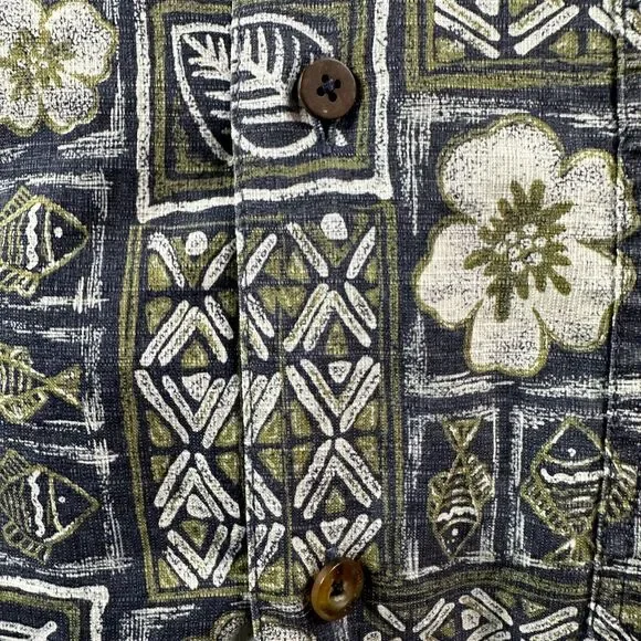 Woolrich Hawaiian Shirt Mens Large Blue White Polynesian Cotton Button Up FLAW - Picture 11 of 13